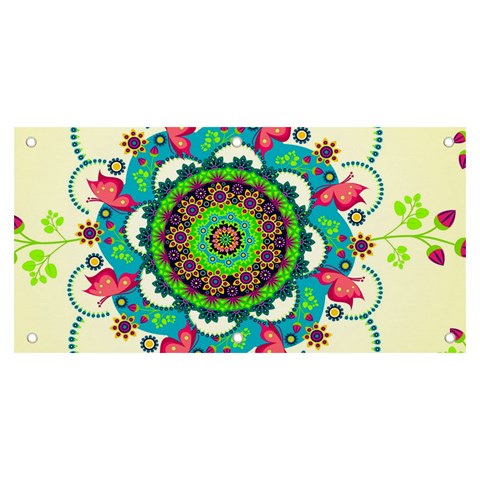 Mandala Flowers, Abstract, Butterflies, Floral, Pattern Banner and Sign 6  x 3  from ArtsNow.com Front