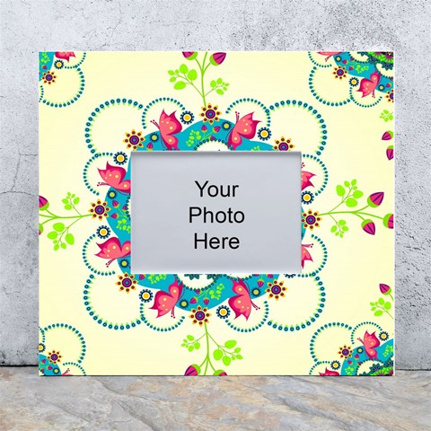 Mandala Flowers, Abstract, Butterflies, Floral, Pattern White Wall Photo Frame 5  x 7  from ArtsNow.com Front