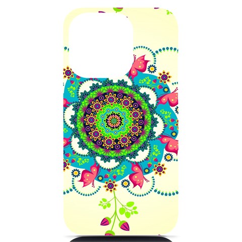 Mandala Flowers, Abstract, Butterflies, Floral, Pattern iPhone 14 Pro Black UV Print Case from ArtsNow.com Front