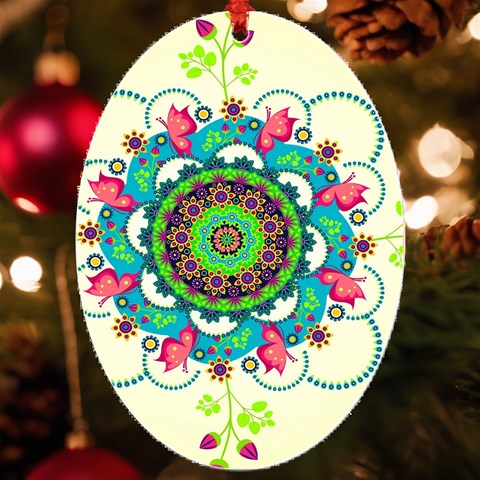 Mandala Flowers, Abstract, Butterflies, Floral, Pattern UV Print Acrylic Ornament Oval from ArtsNow.com Front