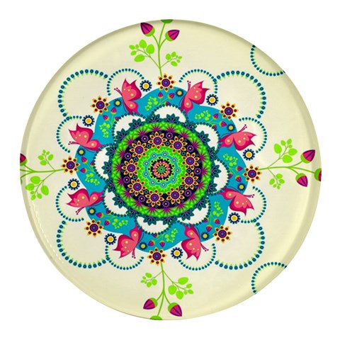 Mandala Flowers, Abstract, Butterflies, Floral, Pattern Round Glass Fridge Magnet (4 pack) from ArtsNow.com Front