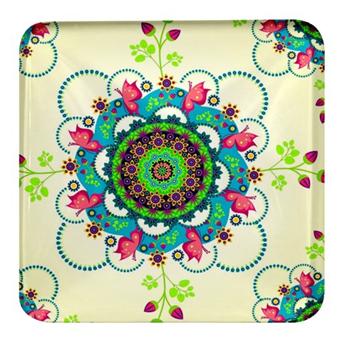 Mandala Flowers, Abstract, Butterflies, Floral, Pattern Square Glass Fridge Magnet (4 pack) from ArtsNow.com Front