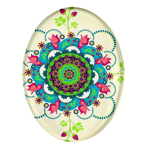 Mandala Flowers, Abstract, Butterflies, Floral, Pattern Oval Glass Fridge Magnet (4 pack) from ArtsNow.com Front