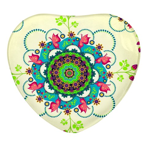 Mandala Flowers, Abstract, Butterflies, Floral, Pattern Heart Glass Fridge Magnet (4 pack) from ArtsNow.com Front