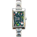 Merry Christmas, Happy New Year, Christmas Seamless Texture Rectangle Italian Charm Watch