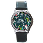 Merry Christmas, Happy New Year, Christmas Seamless Texture Round Metal Watch