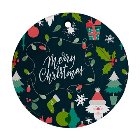 Merry Christmas, Happy New Year, Christmas Seamless Texture Ornament (Round) from ArtsNow.com Front