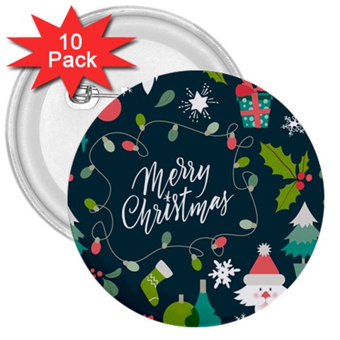 Merry Christmas, Happy New Year, Christmas Seamless Texture 3  Buttons (10 pack)  from ArtsNow.com Front