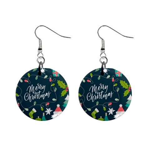 Merry Christmas, Happy New Year, Christmas Seamless Texture Mini Button Earrings from ArtsNow.com Front