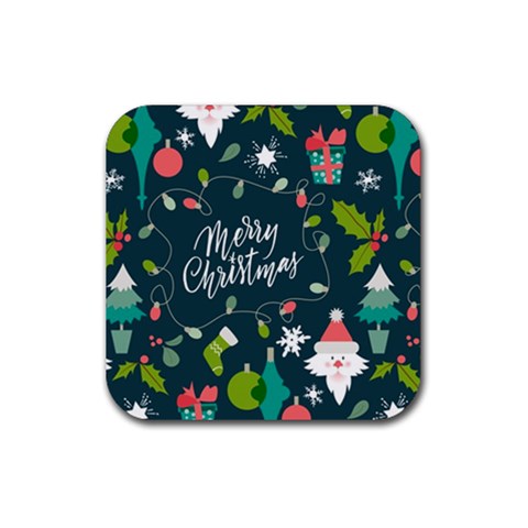 Merry Christmas, Happy New Year, Christmas Seamless Texture Rubber Coaster (Square) from ArtsNow.com Front