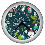 Merry Christmas, Happy New Year, Christmas Seamless Texture Wall Clock (Silver)