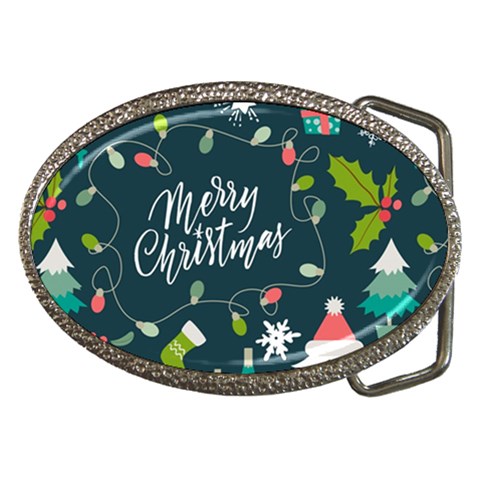 Merry Christmas, Happy New Year, Christmas Seamless Texture Belt Buckles from ArtsNow.com Front