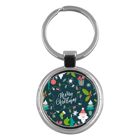 Merry Christmas, Happy New Year, Christmas Seamless Texture Key Chain (Round) from ArtsNow.com Front