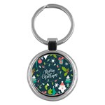 Merry Christmas, Happy New Year, Christmas Seamless Texture Key Chain (Round)