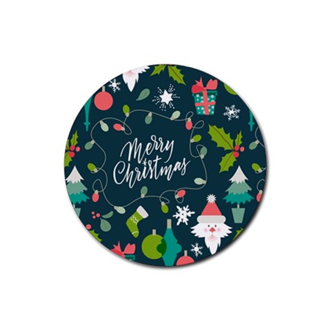 Merry Christmas, Happy New Year, Christmas Seamless Texture Rubber Coaster (Round) from ArtsNow.com Front