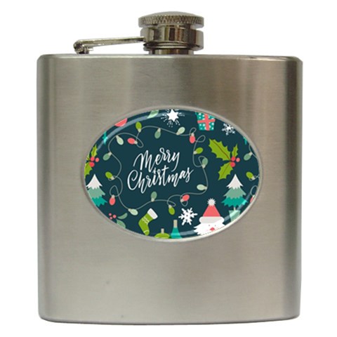 Merry Christmas, Happy New Year, Christmas Seamless Texture Hip Flask (6 oz) from ArtsNow.com Front