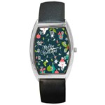 Merry Christmas, Happy New Year, Christmas Seamless Texture Barrel Style Metal Watch