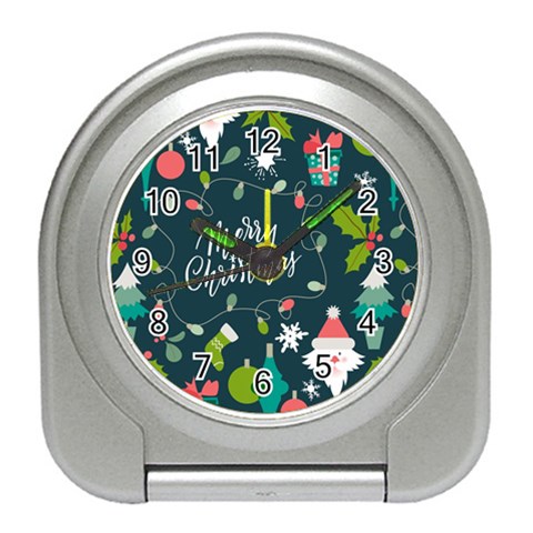 Merry Christmas, Happy New Year, Christmas Seamless Texture Travel Alarm Clock from ArtsNow.com Front