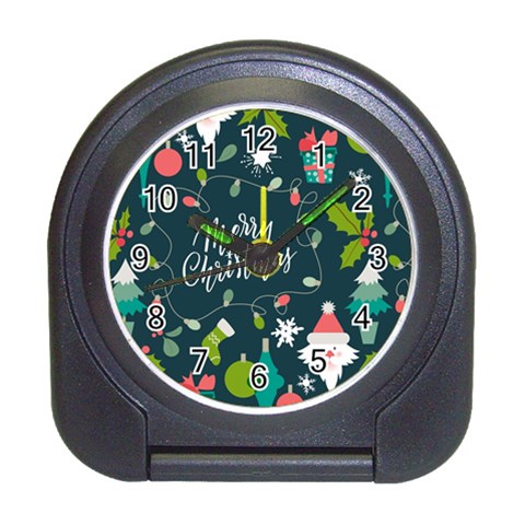 Merry Christmas, Happy New Year, Christmas Seamless Texture Travel Alarm Clock from ArtsNow.com Front