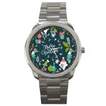 Merry Christmas, Happy New Year, Christmas Seamless Texture Sport Metal Watch