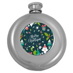 Merry Christmas, Happy New Year, Christmas Seamless Texture Round Hip Flask (5 oz)