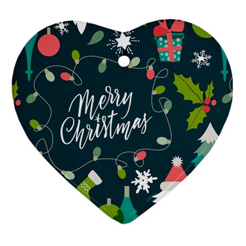 Merry Christmas, Happy New Year, Christmas Seamless Texture Heart Ornament (Two Sides) from ArtsNow.com Front