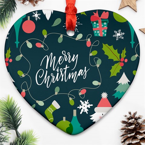 Merry Christmas, Happy New Year, Christmas Seamless Texture Heart Ornament (Two Sides) from ArtsNow.com Back