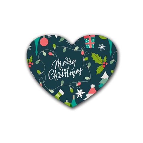 Merry Christmas, Happy New Year, Christmas Seamless Texture Rubber Coaster (Heart) from ArtsNow.com Front