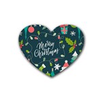 Merry Christmas, Happy New Year, Christmas Seamless Texture Rubber Coaster (Heart)