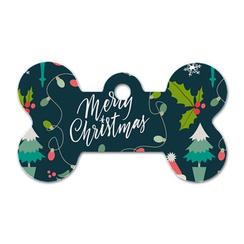 Merry Christmas, Happy New Year, Christmas Seamless Texture Dog Tag Bone (One Side) from ArtsNow.com Front