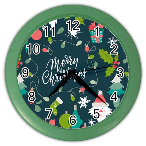 Merry Christmas, Happy New Year, Christmas Seamless Texture Color Wall Clock from ArtsNow.com Front