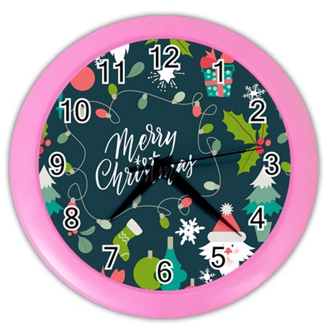 Merry Christmas, Happy New Year, Christmas Seamless Texture Color Wall Clock from ArtsNow.com Front