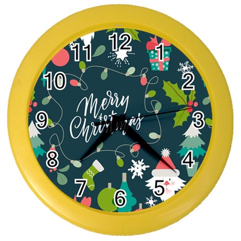 Merry Christmas, Happy New Year, Christmas Seamless Texture Color Wall Clock from ArtsNow.com Front