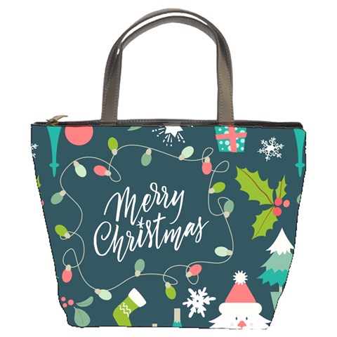 Merry Christmas, Happy New Year, Christmas Seamless Texture Bucket Bag from ArtsNow.com Front