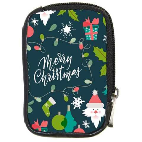 Merry Christmas, Happy New Year, Christmas Seamless Texture Compact Camera Leather Case from ArtsNow.com Front