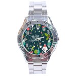 Merry Christmas, Happy New Year, Christmas Seamless Texture Stainless Steel Analogue Watch