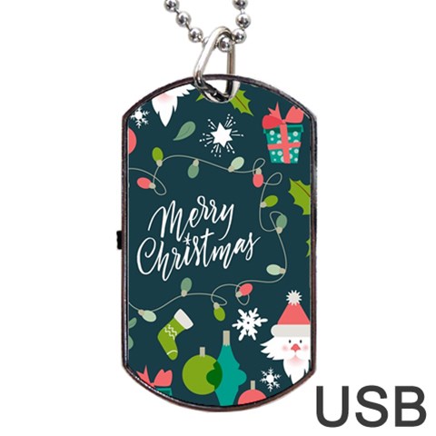 Merry Christmas, Happy New Year, Christmas Seamless Texture Dog Tag USB Flash (One Side) from ArtsNow.com Front