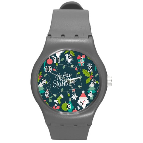 Merry Christmas, Happy New Year, Christmas Seamless Texture Round Plastic Sport Watch (M) from ArtsNow.com Front