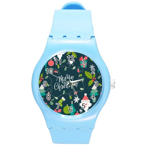 Merry Christmas, Happy New Year, Christmas Seamless Texture Round Plastic Sport Watch (M) from ArtsNow.com Front