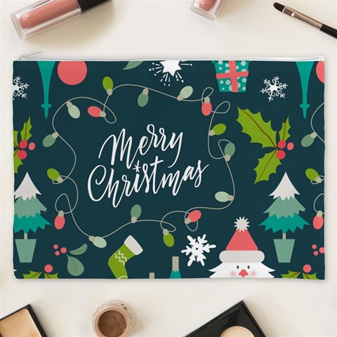 Merry Christmas, Happy New Year, Christmas Seamless Texture Cosmetic Bag (XXXL) from ArtsNow.com Front