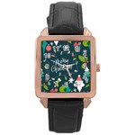 Merry Christmas, Happy New Year, Christmas Seamless Texture Rose Gold Leather Watch 