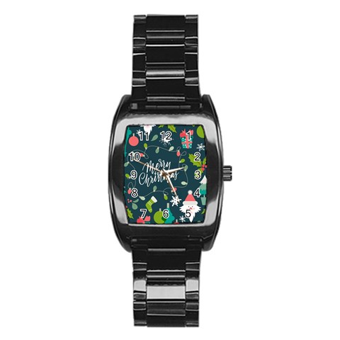 Merry Christmas, Happy New Year, Christmas Seamless Texture Stainless Steel Barrel Watch from ArtsNow.com Front