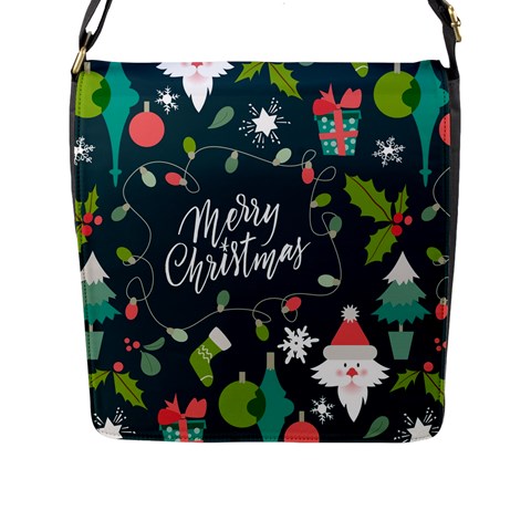 Merry Christmas, Happy New Year, Christmas Seamless Texture Flap Closure Messenger Bag (L) from ArtsNow.com Front