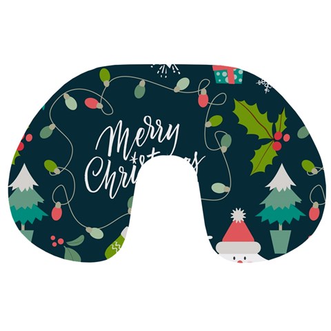 Merry Christmas, Happy New Year, Christmas Seamless Texture Travel Neck Pillow from ArtsNow.com Front