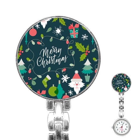 Merry Christmas, Happy New Year, Christmas Seamless Texture Stainless Steel Nurses Watch from ArtsNow.com Front