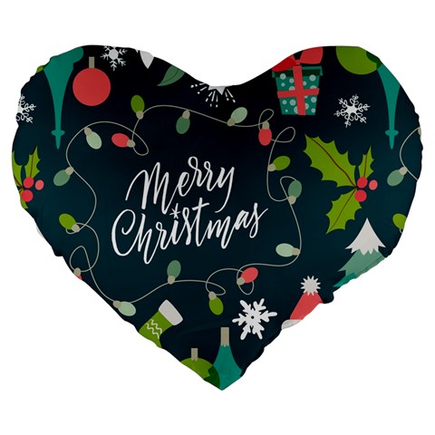 Merry Christmas, Happy New Year, Christmas Seamless Texture Large 19  Premium Flano Heart Shape Cushions from ArtsNow.com Front