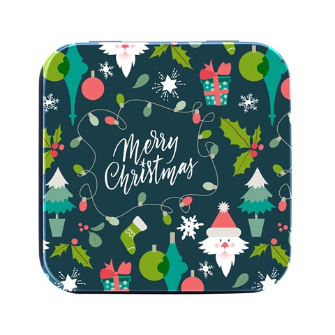 Merry Christmas, Happy New Year, Christmas Seamless Texture Square Metal Box (Black) from ArtsNow.com Front