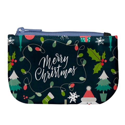 Merry Christmas, Happy New Year, Christmas Seamless Texture Large Coin Purse from ArtsNow.com Front