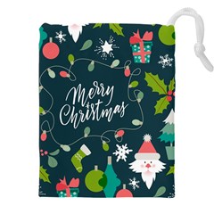 Merry Christmas, Happy New Year, Christmas Seamless Texture Drawstring Pouch (4XL) from ArtsNow.com Front