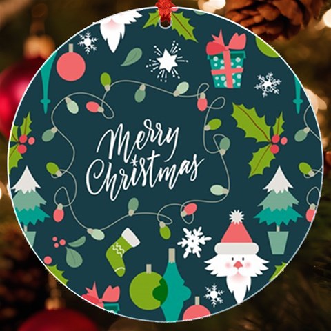 Merry Christmas, Happy New Year, Christmas Seamless Texture UV Print Acrylic Ornament Round from ArtsNow.com Front